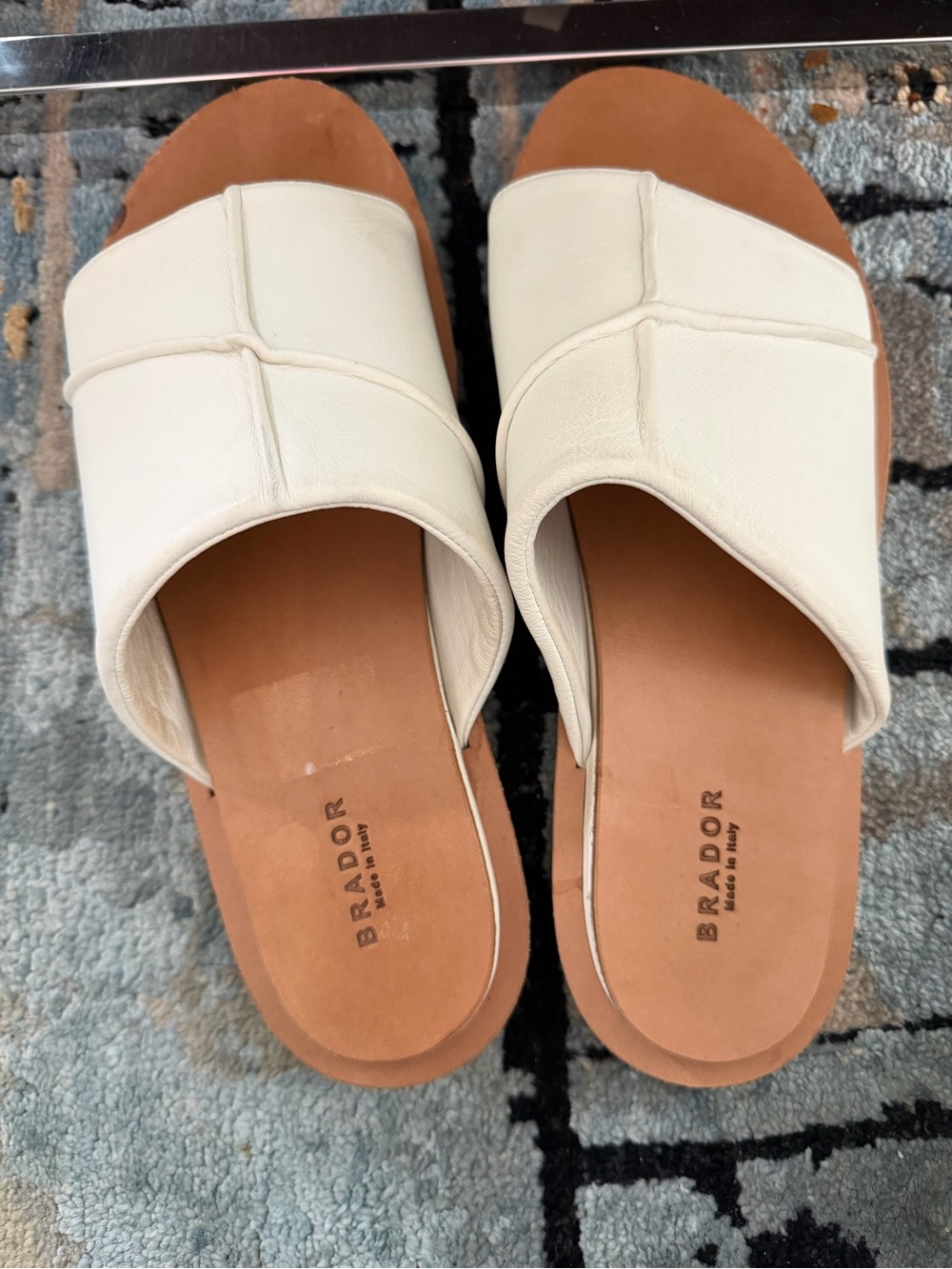 Brador Cream Leather Slide Sandals with Tan Footbed